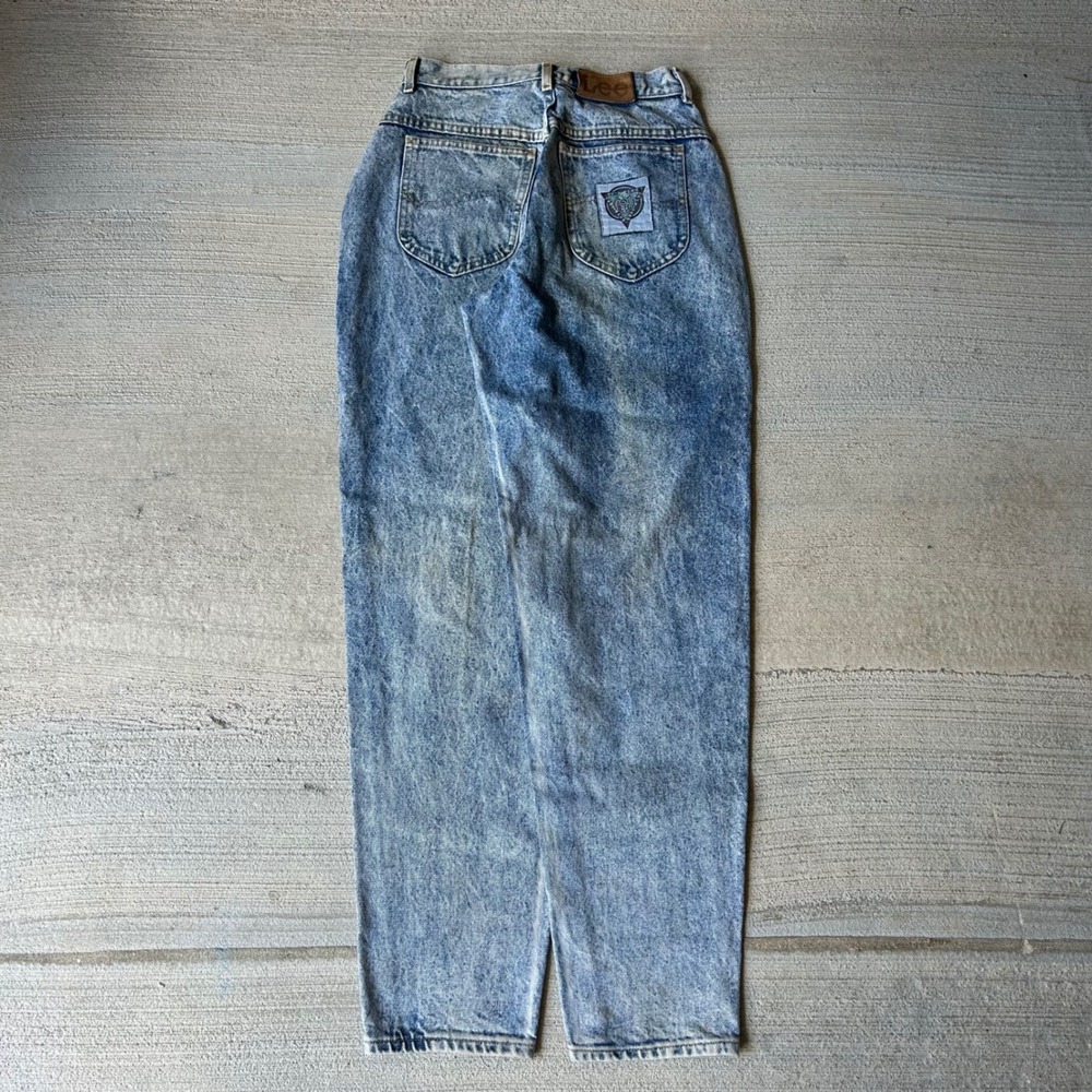 Vintage 90s Lee Skyriders Acid Wash Pleated High Waist Jeans USA 10 MED